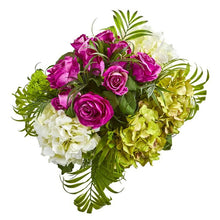 Load image into Gallery viewer, Roses and Hydrangea Artificial Arrangement in Metal Planter

