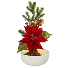 Load image into Gallery viewer, Poinsettia Artificial Arrangement in Decorative Vase
