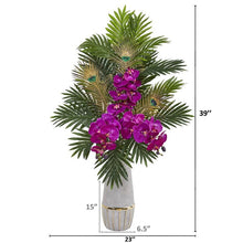 Load image into Gallery viewer, Phalaenopsis Orchid and Peacock Feather Artificial Arrangement
