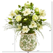 Load image into Gallery viewer, 25" Rose, Mixed Floral and Grass Artificial Arrangement in Floral Vase
