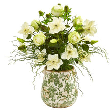 Load image into Gallery viewer, 25" Rose, Mixed Floral and Grass Artificial Arrangement in Floral Vase
