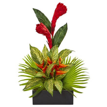 Load image into Gallery viewer, Tropical Artificial Arrangement in Black Vase
