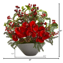 Load image into Gallery viewer, Phalaenopsis Orchid and Variegated Holly Berry Artificial Arrangement
