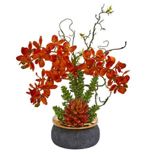 Load image into Gallery viewer, Autumn Phalaenopsis Orchid and Succulent Artificial Arrangement in Vase
