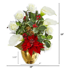 Load image into Gallery viewer, Holiday Inspired Artificial Arrangement in Gold Vase
