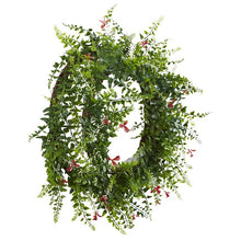 Load image into Gallery viewer, 18&quot; Floral &amp; Fern Double Ring Wreath w/Twig Base
