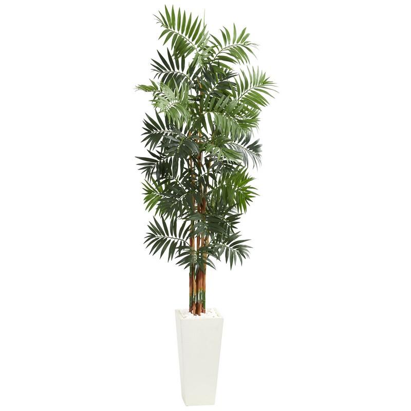 7' Bamboo Palm Artificial Tree in White Tower Planter