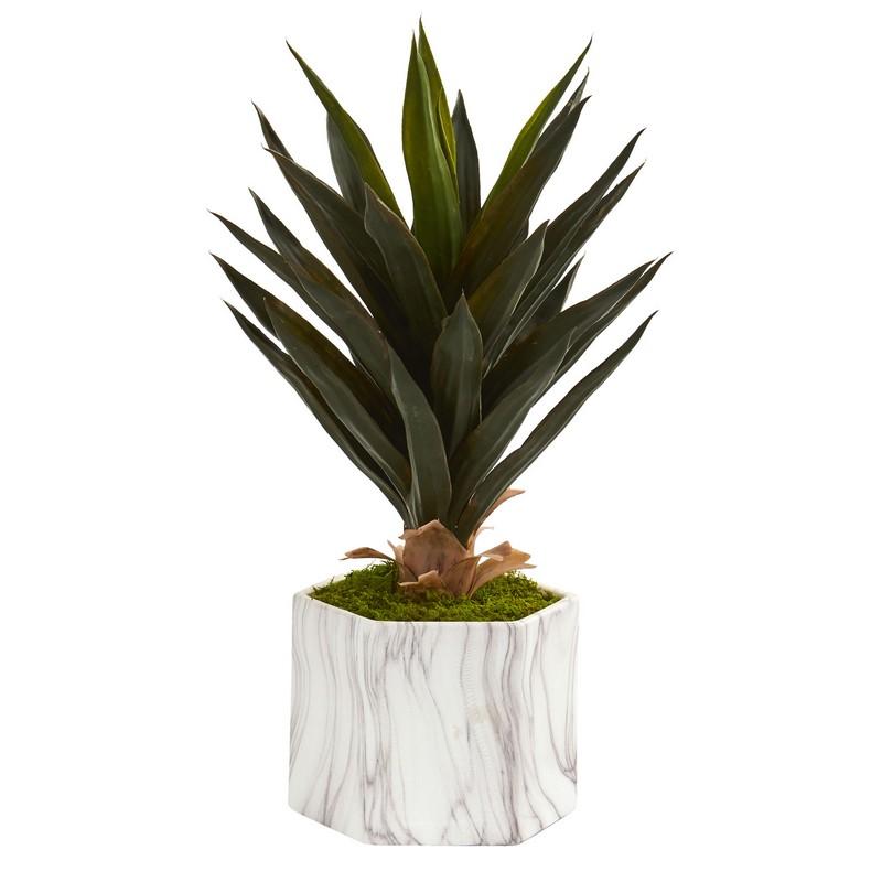 Agave Artificial Plant in Marble Finish Pot