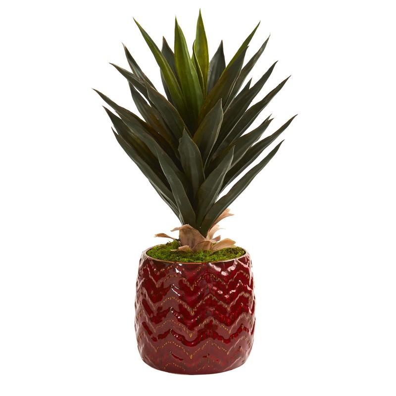 Agave Artificial Plant in Red Planter