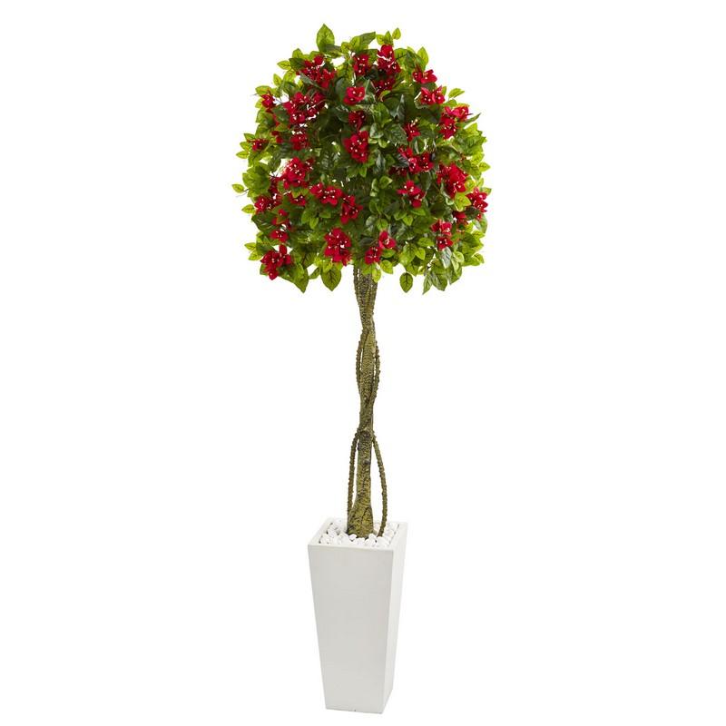 6'Bougainvillea Artificial Tree in White Tower Planter