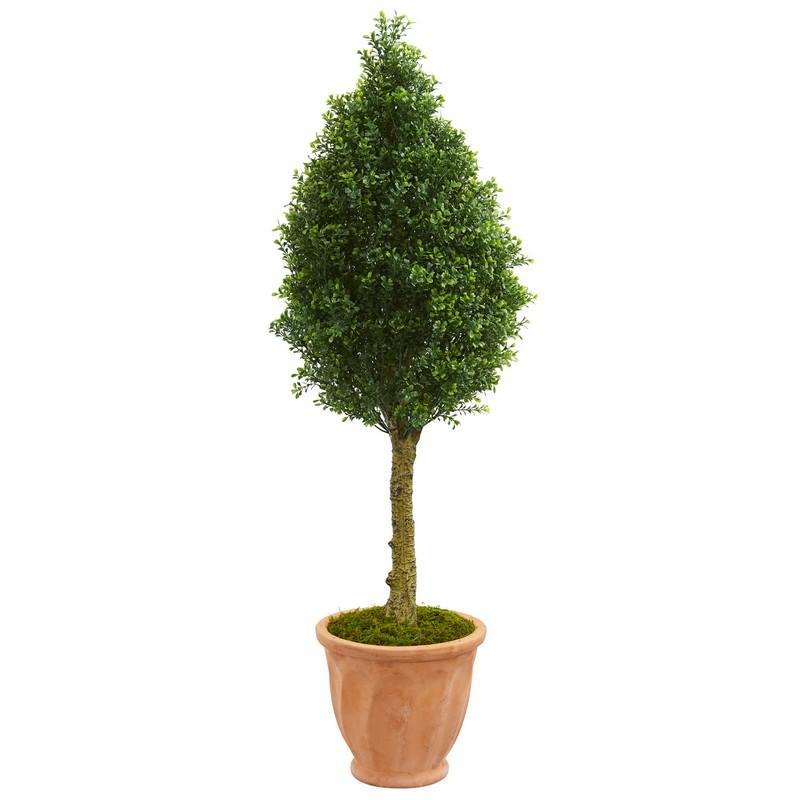 4'Boxwood Cone Artificial Tree in Terracotta Planter UV Resistant (Indoor/Outdoor)