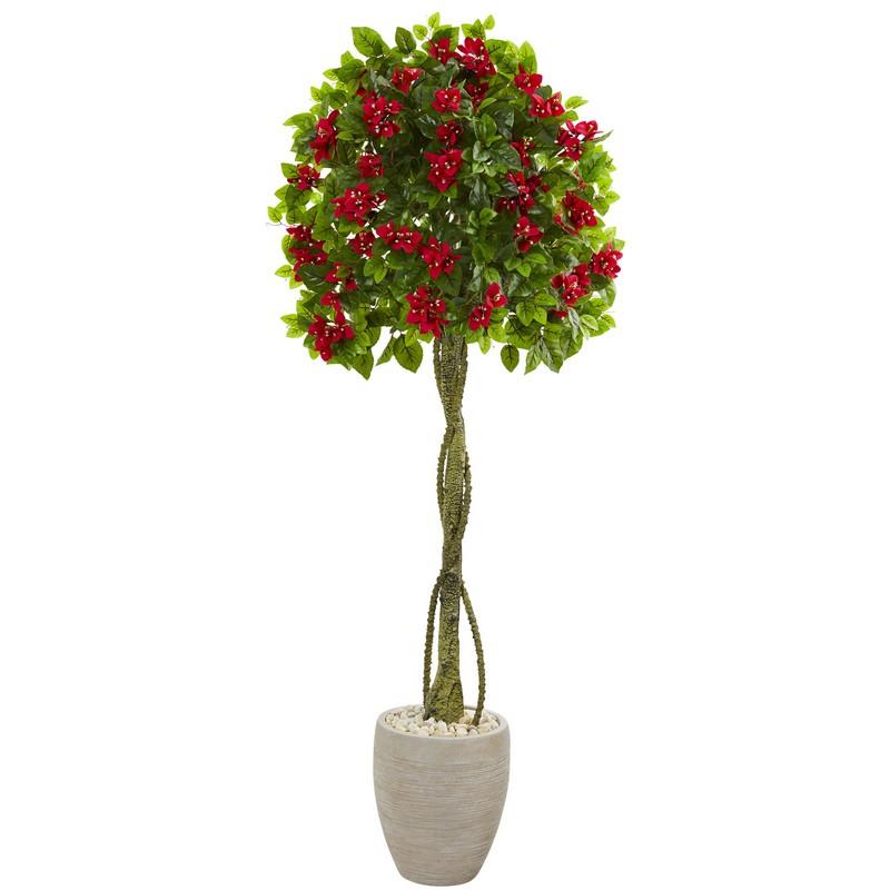 5.5'Bougainvillea Topiary Artificial Tree in Sand Colored Planter