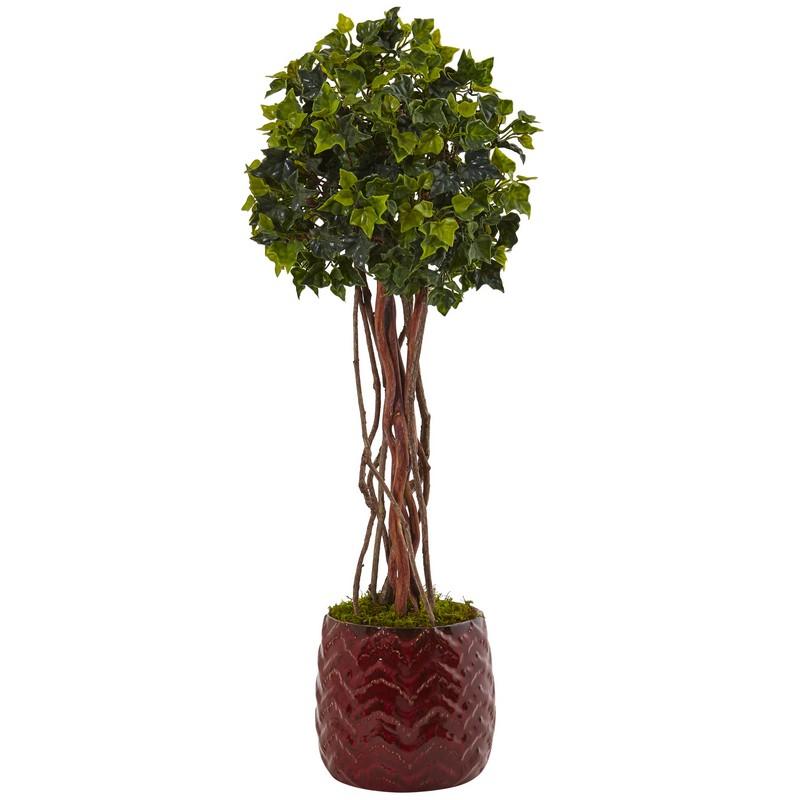 2.5'English Ivy Tree in Red Planter UV Resistant (Indoor/Outdoor)
