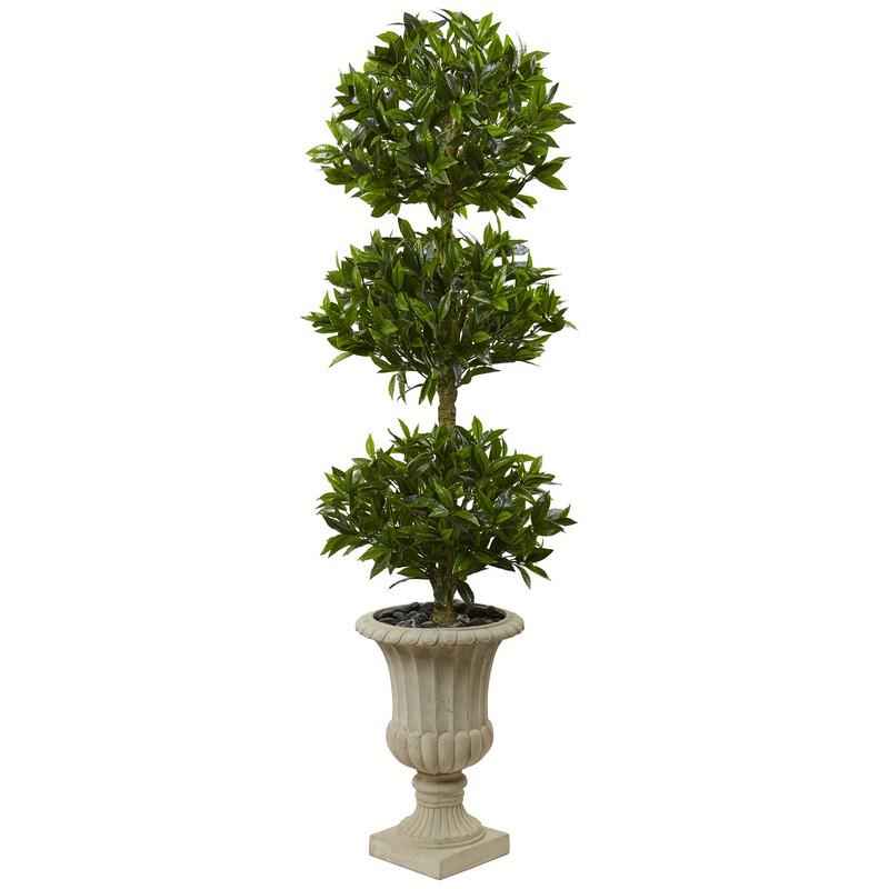 5.5'Triple Bay Leaf Topiary Artificial Tree in Urn UV Resistant (Indoor/Outdoor)