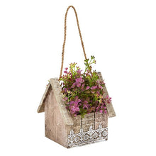 Load image into Gallery viewer, Sedum and Eucalyptus Artificial Plant in Birdhouse Hanging Basket
