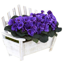 Load image into Gallery viewer, African Violet Artificial Plant in Wooden Bench Planter
