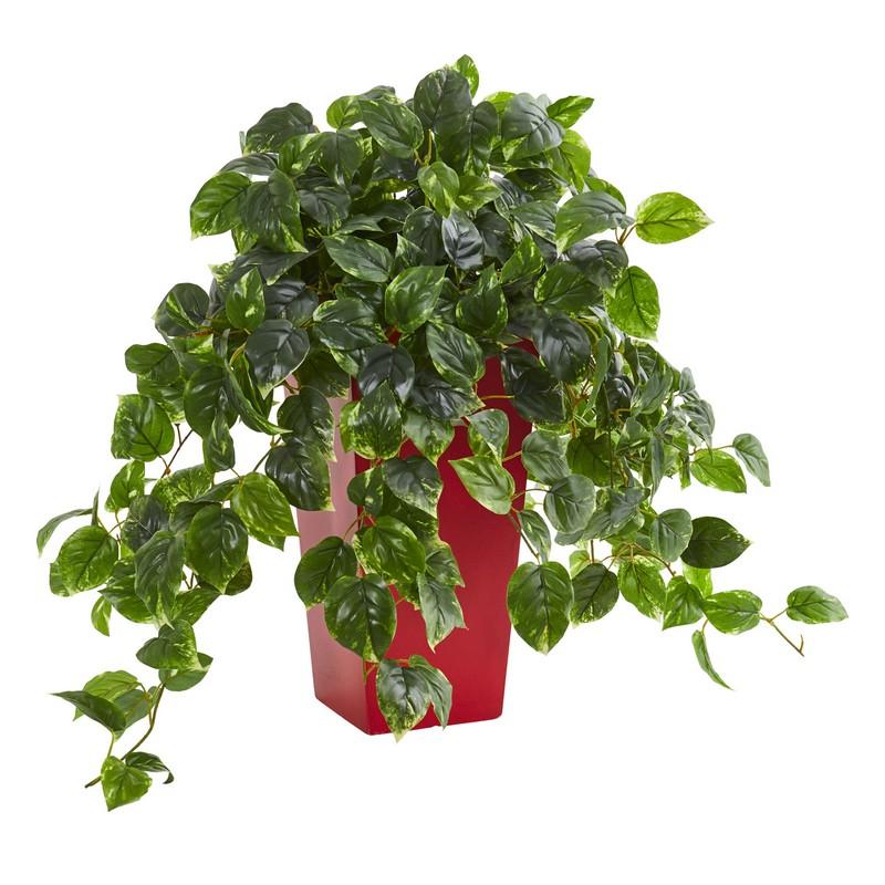 Pothos Artificial Plant in Red Planter UV Resistant (Indoor/Outdoor)