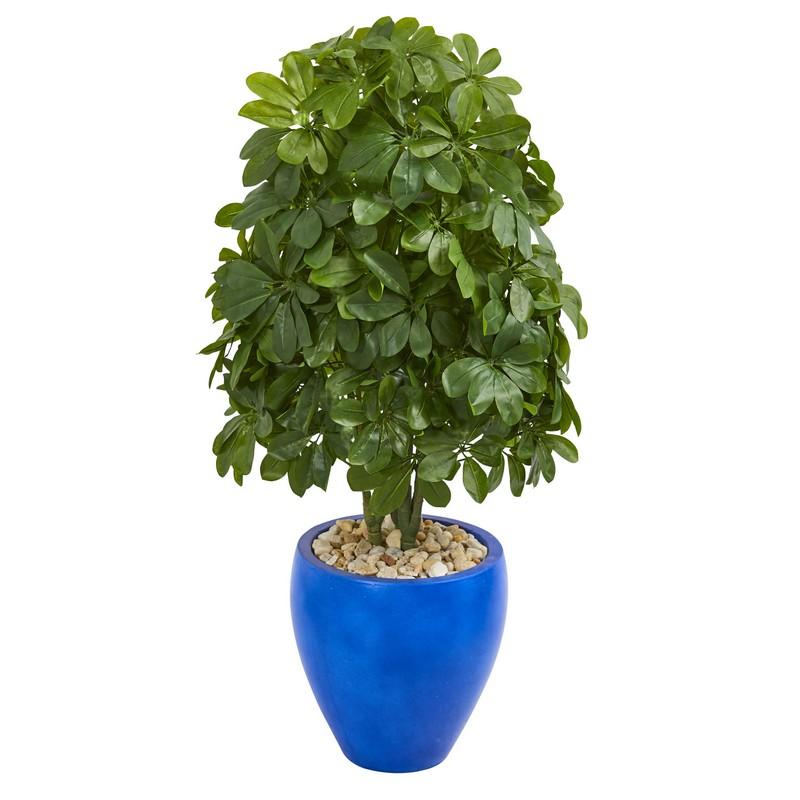 3.5'Schefflera Artificial Plant in Blue Oval Ceramic (Real Touch)