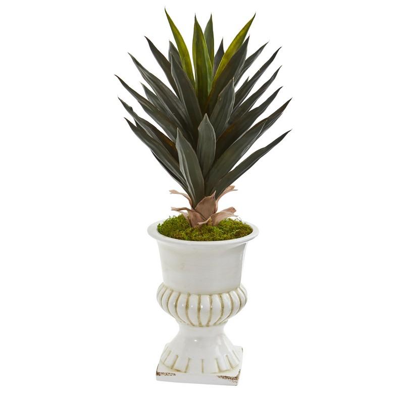 Agave Artificial Plant in White Urn