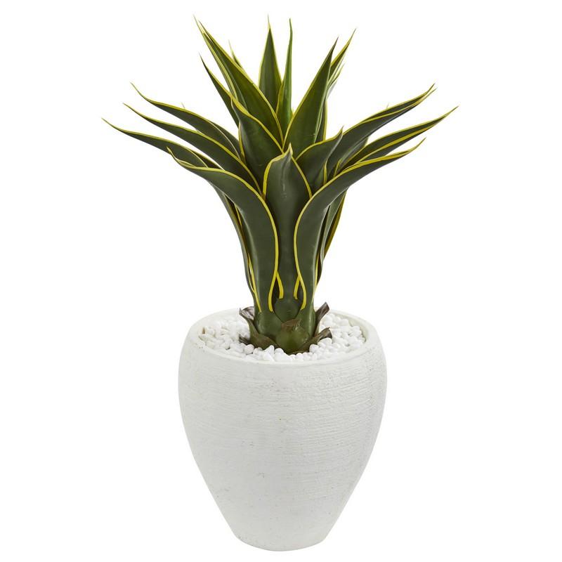 Agave Artificial Plant in White Planter