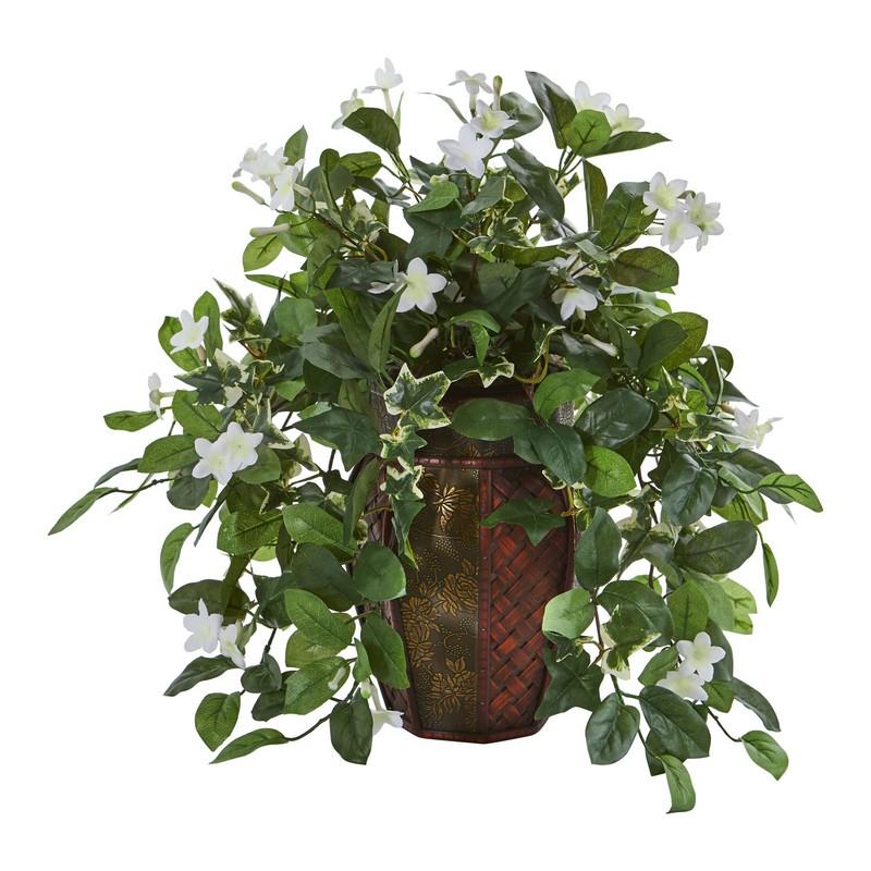 Stephanotis and Ivy Artificial Plant in Decorative Planter
