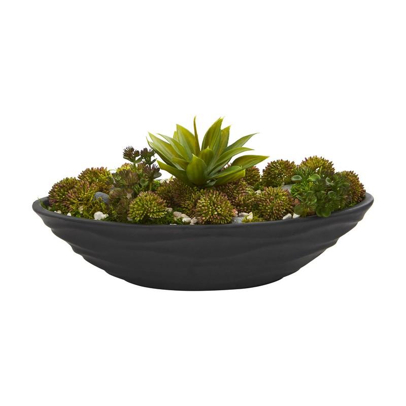 Agave & Succulent Garden Artificial Plant in Black Planter