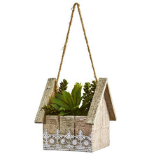 Load image into Gallery viewer, Succulent Garden Artificial Plant in Birdhouse Hanging Planter
