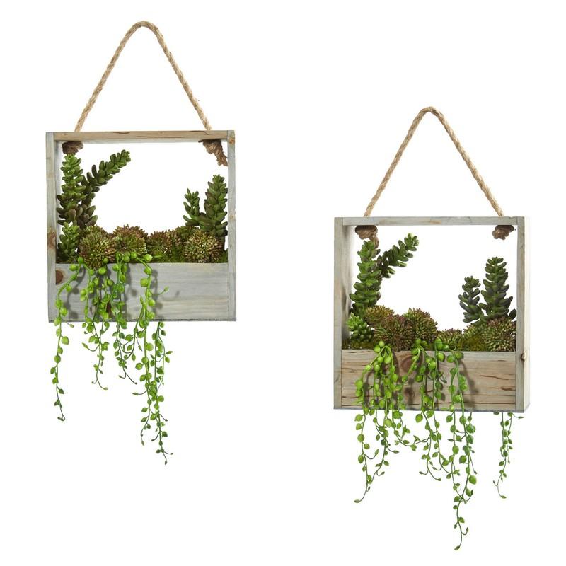 Succulent Garden Artificial Plant in Decorative Hanging Frame (Set of 2)