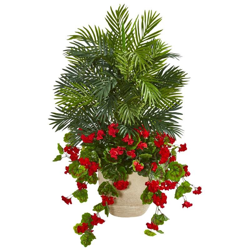 3.5'Geranium & Areca Palm Artificial Plant