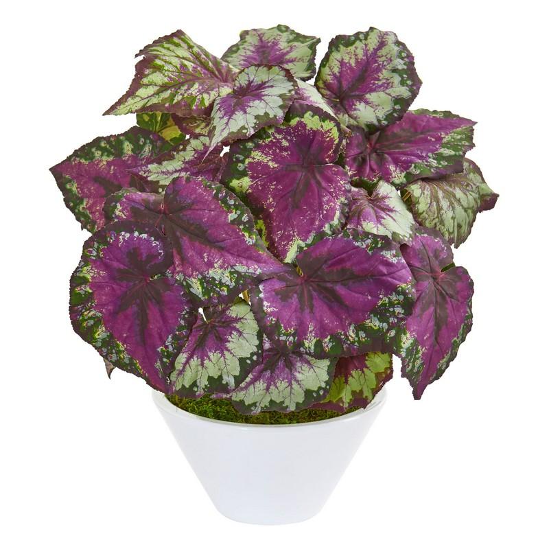 Begonia Artificial Plant in White Vase