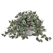 Load image into Gallery viewer, 15&quot; Wandering Jew Artificial Plant in Vintage Metal Hanging Planter
