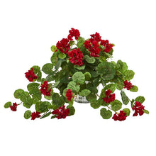 Load image into Gallery viewer, Geranium Artificial Plant in Vintage Hanging Planter
