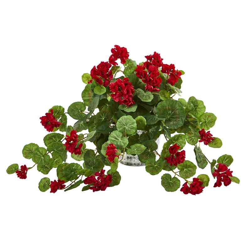 Geranium Artificial Plant in Vintage Hanging Planter