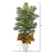 Load image into Gallery viewer, 56&quot; Areca Palm and Croton Artificial Plant in White Planter
