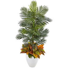Load image into Gallery viewer, 56&quot; Areca Palm and Croton Artificial Plant in White Planter
