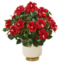 Load image into Gallery viewer, 22&quot; Hibiscus Artificial Plant in White Bowl
