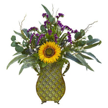 Load image into Gallery viewer, 25&quot; Sunflower, Eucalyptus and Berries Artificial Plant in Metal Planter
