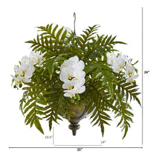 Load image into Gallery viewer, Phalaenopsis Orchid and Fern Artificial Plant in Metal Hanging Bowl
