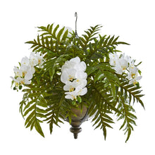 Load image into Gallery viewer, Phalaenopsis Orchid and Fern Artificial Plant in Metal Hanging Bowl
