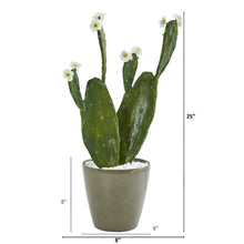 Load image into Gallery viewer, 25&quot; Flowering Cactus Artificial Plant in Green Planter
