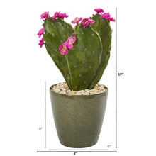 Load image into Gallery viewer, 19&quot; Flowering Cactus Artificial Plant in Green Planter
