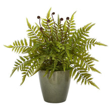 Load image into Gallery viewer, 20&quot; Fern Artificial Plant in Olive Green Planter
