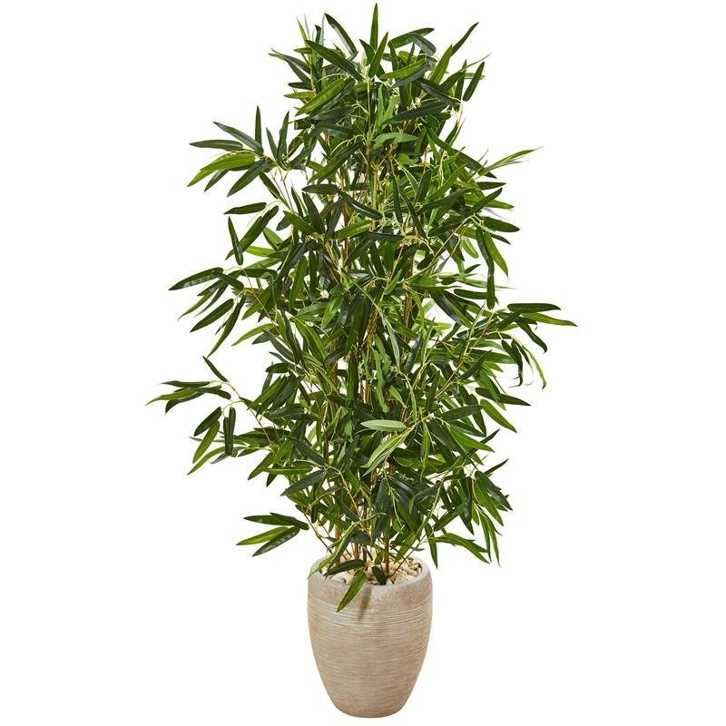 5'Bamboo Artificial Tree in Sand Colored Planter (Real Touch) UV Resistant (Indoor/Outdoor)