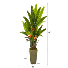 Load image into Gallery viewer, 62&quot; Bird of Paradise Artificial Plant in Olive Green Planter
