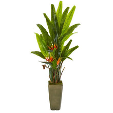 Load image into Gallery viewer, 62&quot; Bird of Paradise Artificial Plant in Olive Green Planter
