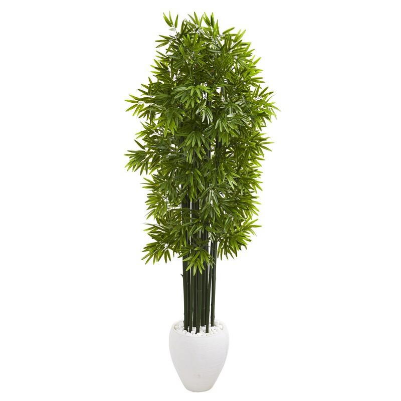 6'Bamboo Artificial Tree with Green Trunks in White Planter UV Resistant (Indoor/Outdoor)