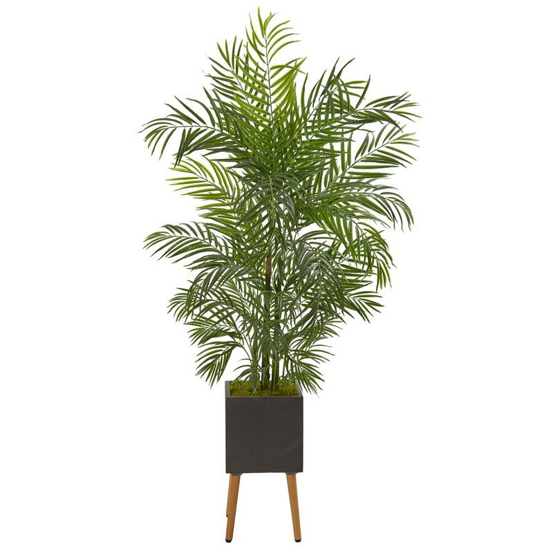 6'Areca Artificial Palm Tree in Black Planter with Stand UV Resistant (Indoor/Outdoor)