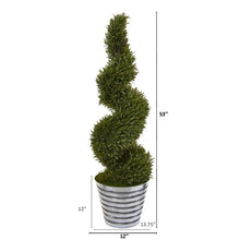 Load image into Gallery viewer, 53&quot; Rosemary Spiral Topiary Artificial Tree in Decorative Tin Bucket (Indoor/Outdoor)
