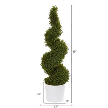 Load image into Gallery viewer, 50&quot; Rosemary Spiral Topiary Artificial Tree in White Planter (Indoor/Outdoor)
