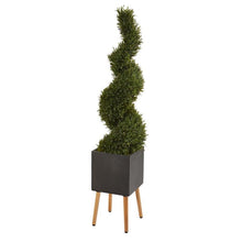 Load image into Gallery viewer, 64&quot; Rosemary Spiral Topiary Artificial Tree in Black Planter with Stand (Indoor/Outdoor)
